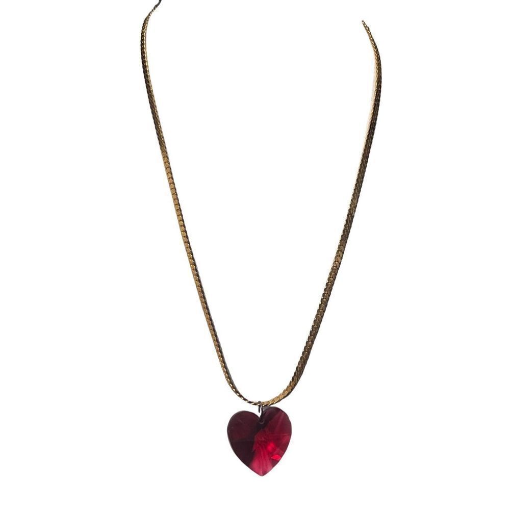 Swarovski 3D Ruby Red  Large Heart Pendant Necklace Gold Plated Women’s
